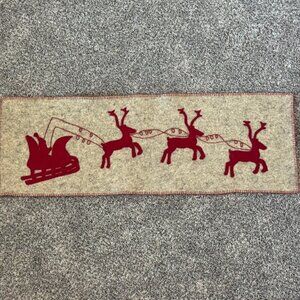 Arcadia Home 100% Wool Holiday Christmas Table Runner Reindeer & Sleigh 16"X45"